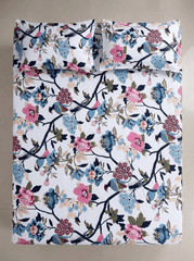 Floral Bliss And Birdsong Bloom Cotton Blend Bedsheet - Furnish Factory