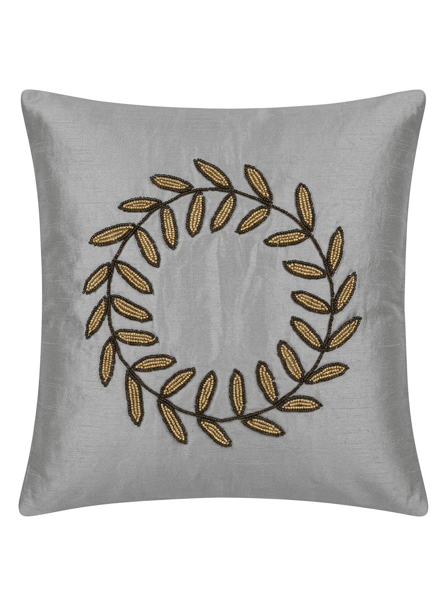 Elegant Embroidered Leaf Wreath Cushion Cover (16*16 inch) - Furnish Factory
