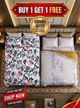 Birdsong Bloom And Sunlit Grace Cotton Blend Bedsheet - Furnish Factory