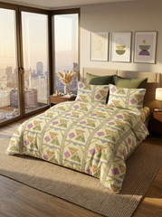Jaipuri Olive Prism Premium Bedsheet