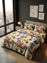 Floral Meadow Elegance – 7D Printed Super King Size Bedsheet Set - Furnish Factory