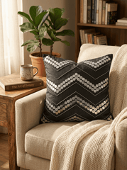 Black Wave Silk Embroidered Cushion Cover (16*16 inch) - Furnish Factory