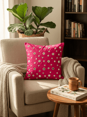 Polka Dot Silk Embroidered Cushion Cover (16*16 inch) - Furnish Factory
