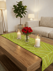 Olive Luxe Geometric Embellished Silk Dining and Center Table Runner – 13 x 60 Inch - Furnish Factory