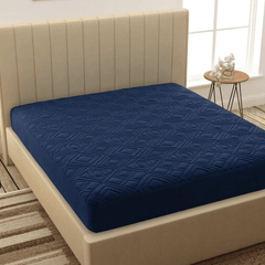 Yankess blue Waterproof Mattress Protector – Fitted Textured Design - Furnish Factory
