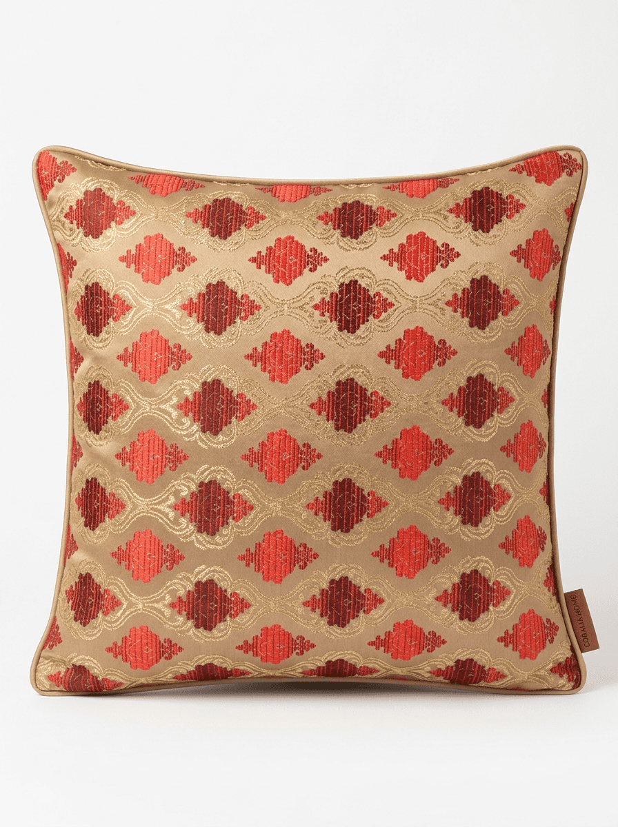 Scarlet Brocade Embroidered Cushion Cover (16*16 inch) - Furnish Factory