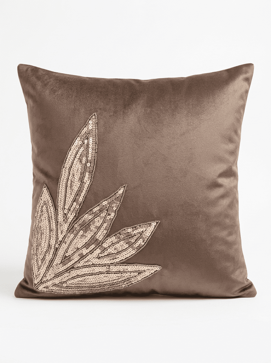 Leaf Silk Embroidered Cushion Cover (16*16 inch) - Furnish Factory