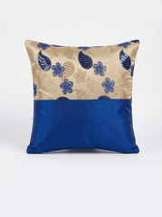Royal Sapphire Brocade Embroidered Cushion Cover (16*16 inch) - Furnish Factory
