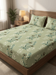 Sage Bloom Super King Cotton Bedsheet - Furnish Factory