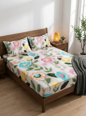 Twilight Tulip Charm – 7D Floral Fitted Super king size Bedsheet - Furnish Factory