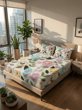 Twilight Tulip Charm – 7D Floral Fitted Super king size Bedsheet