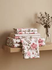 Blush Blossom Charm – Floral 7D Bedsheet Printed Super King Size - Furnish Factory