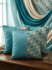 Azure Brocade Embroidered Cushion cover (16*16 inch) - Furnish Factory