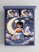 Moonlight Bunny Princess 7D Fitted Bedsheet – (90x100 Inch) King Size