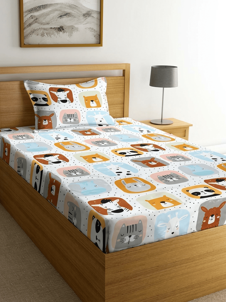 Sleepy Safari Kids Bedsheet (60 x 90inches) - Furnish Factory