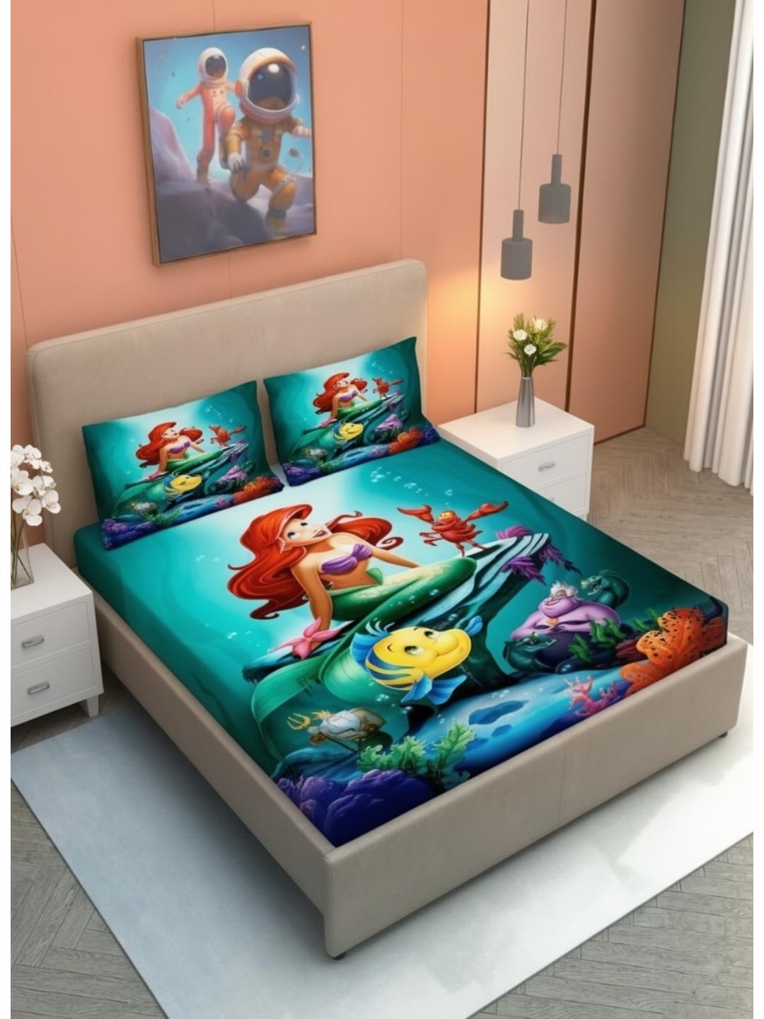 Mermaid Fantasy Fitted 7D Kids Bedsheet – (90x100 Inch) Double Size - Furnish Factory