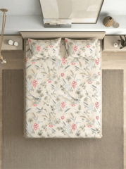 Floral Bliss And Birdsong Bloom Cotton Blend Bedsheet - Furnish Factory