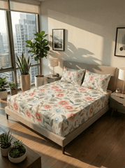 Floral Bliss And Birdsong Bloom Cotton Blend Bedsheet - Furnish Factory