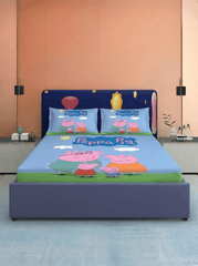 Peppa World Fitted 7D Kids Bedsheet – (90x100 Inch) King Size - Furnish Factory