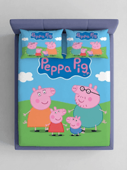 Peppa World Fitted 7D Kids Bedsheet – (90x100 Inch) King Size - Furnish Factory