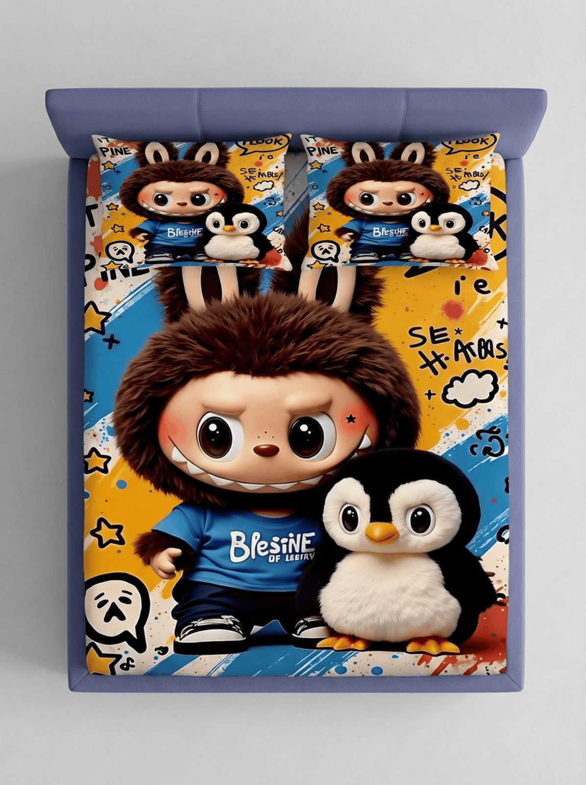 Little Monster Buddy Fitted 7D Kids Bedsheet – (90x100 Inch) King Size - Furnish Factory