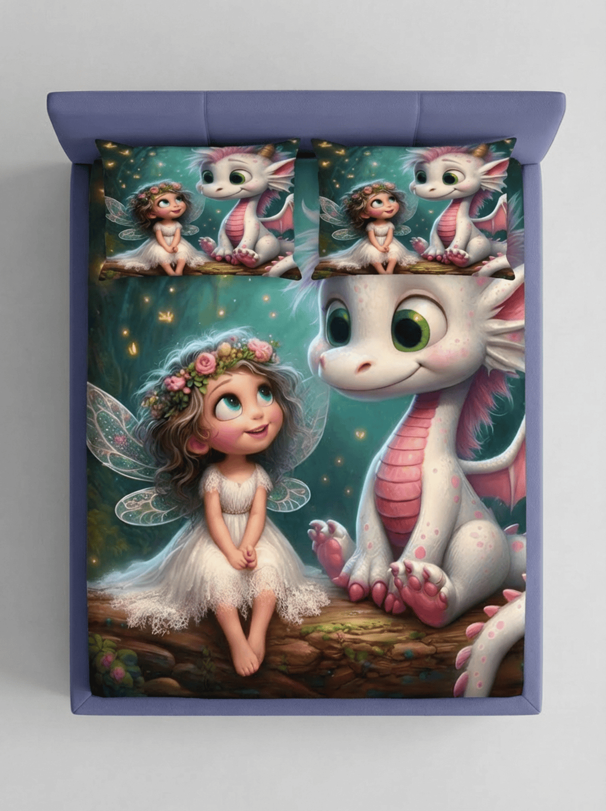 Fairy & Dragon Dreams Fitted 7D Kids Bedsheet – (90x100 Inch) King Size - Furnish Factory