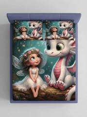 Fairy & Dragon Dreams Fitted 7D Kids Bedsheet – (90x100 Inch) King Size - Furnish Factory