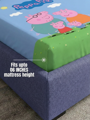 Peppa World Kids 7D Fitted Bedsheet β (90x100 Inch) King Size