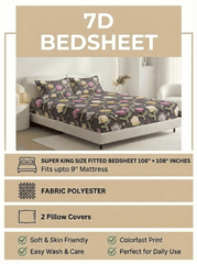 Pastel Petal Dreamscape – Floral Fitted Super king size 7D Bedsheet - Furnish Factory