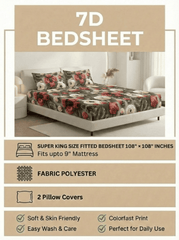 Ruby Blossom Royale – Floral Fitted Super king size 7D Bedsheet - Furnish Factory