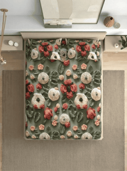 Ruby Blossom Royale – Floral Fitted Super king size 7D Bedsheet - Furnish Factory