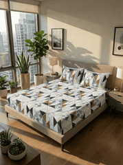 Floral Bliss And Geometric Harmony Cotton Blend Bedsheet - Furnish Factory