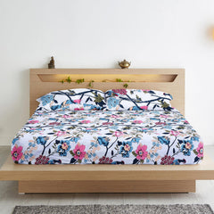 Birdsong Bloom Cotton Blend Bedsheet - Furnish Factory