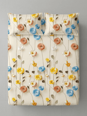 Pastel Bloom Harmony – Floral 7D Bedsheet Printed Super King Size - Furnish Factory
