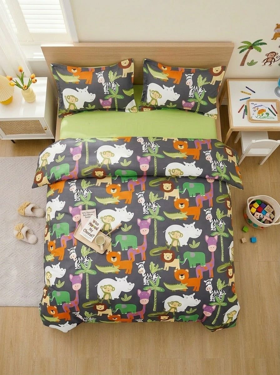 Jungle Safari Kids Bedsheet (90 x 100 inches) - Furnish Factory