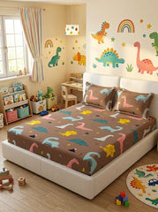 Dyno Dreams Kids Bedsheet (90 x 100 inches) - Furnish Factory