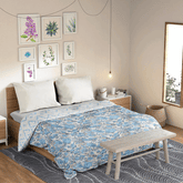 Ultrasonic Reversible Comforter – Classic Blue Blooms & Geometric Charm (Blue & Cream)