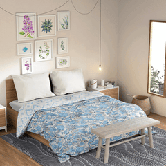 Ultrasonic Reversible Comforter – Classic Blue Blooms & Geometric Charm (Blue & Cream)