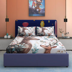 Enchanted Deer 7D Cotton Fitted Bedsheet (90x100 inch) King Size