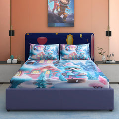 Bear Winter Wonderland 7D Cotton Fitted Bedsheet (90x100 inch) King Size