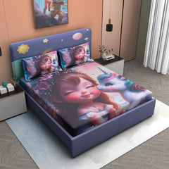 Unicorn Fairy Cotton Fitted 7D Kids Bedsheet (90x100 inch) King Size - Furnish Factory