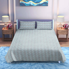 Aqua Wave Reversible Cotton Bedsheet (90×100 inch) King Size