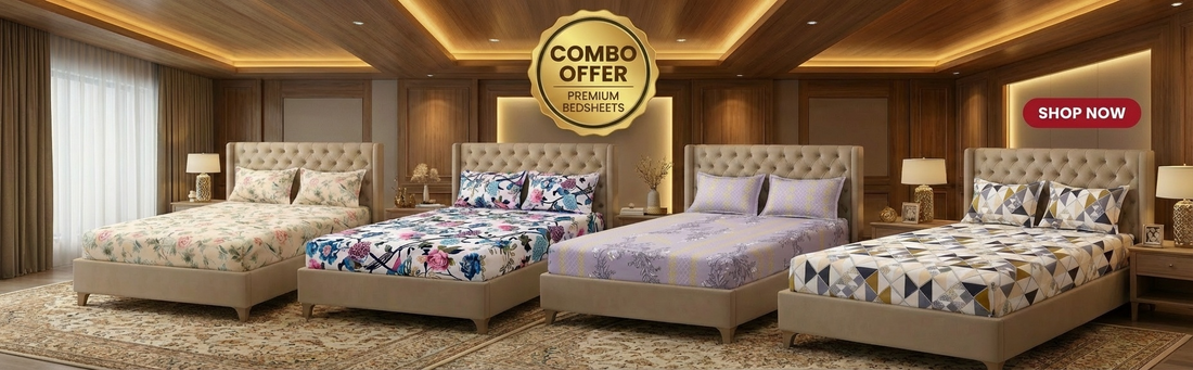 Buy 1 Get 1 bedsheet combo collection for bedroom