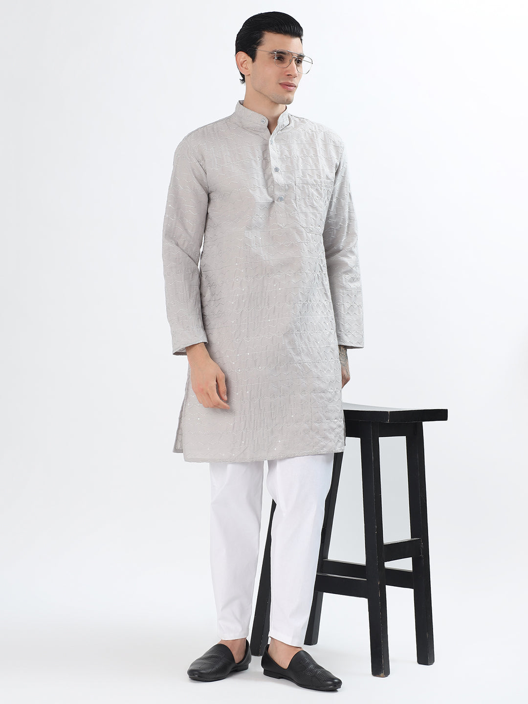 Silver Zigzag Sequin Men’s Kurta