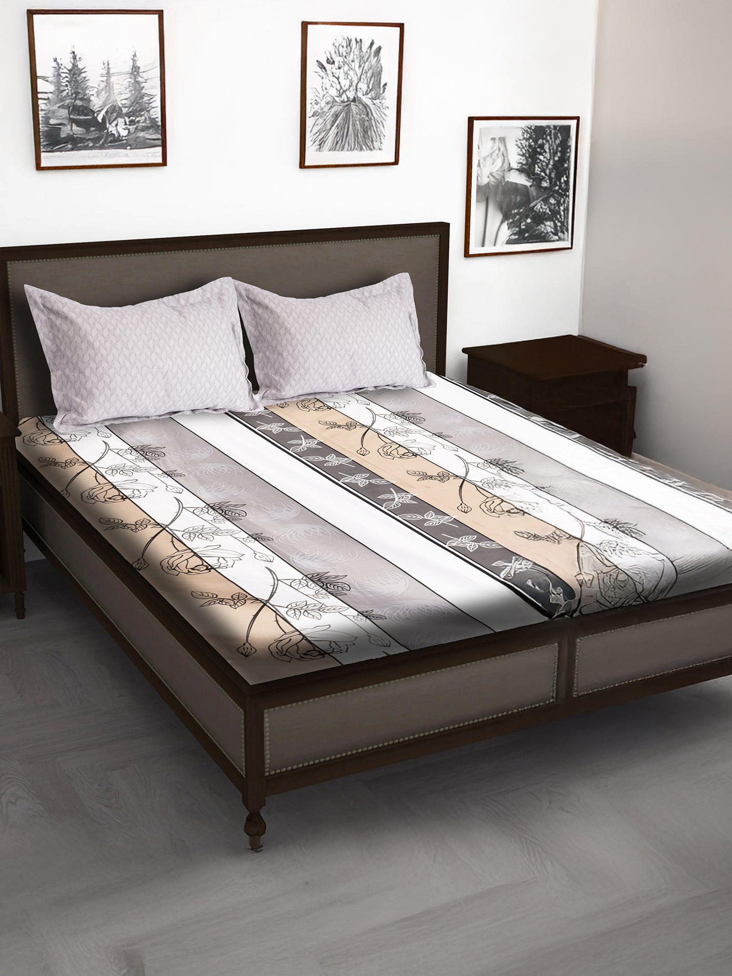 TIMELESS BLOSSOM 240 TC COTTON BLEND KING SIZE BEDSHEET SET