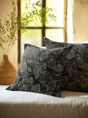 Midnight Leaf Gold Cushion Cover – 16x16 Inches