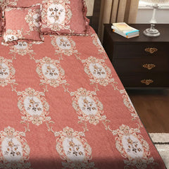 Elegant 5-Piece Quilted Bedding Set | King Size | Light Coral with Floral & Damask Accents