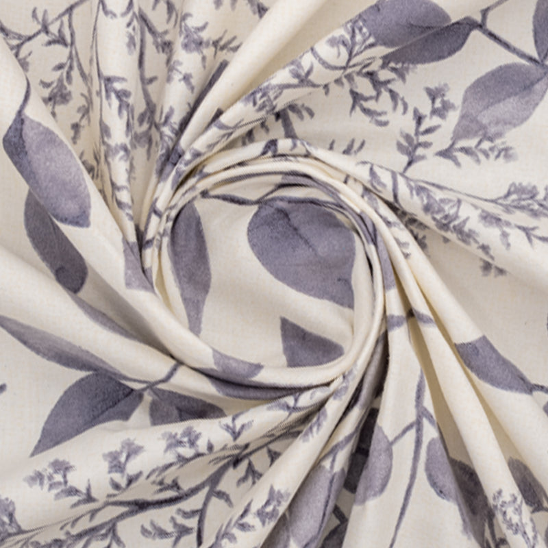 Elegant 5-Piece Quilted Bedding Set | King Size | Grey Leaf Botanical Print on White