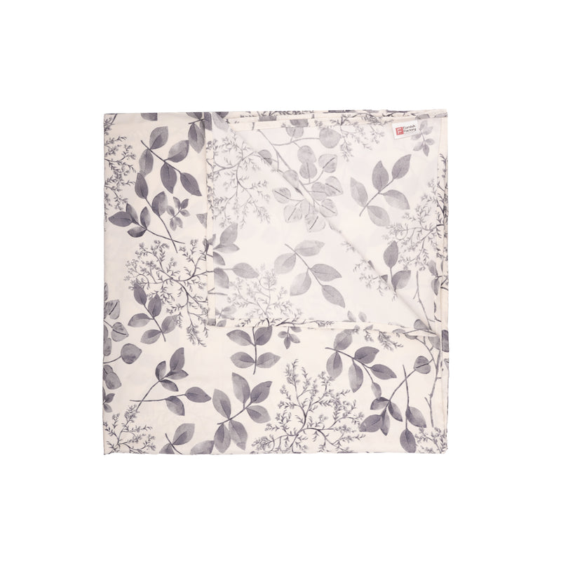 Elegant 5-Piece Quilted Bedding Set | King Size | Grey Leaf Botanical Print on White