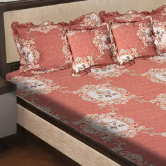 Elegant 5-Piece Quilted Bedding Set | King Size | Light Coral with Floral & Damask Accents